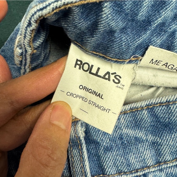 Rollas Blue Cropped High Rise Straight Jeans Raw Hem Vintage Denim Size 26 - Picture 12 of 16